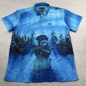 Retro Rifle Permafrost Button Down Pearl Snap Shirt Mens 2XL Stretch Camp AOP